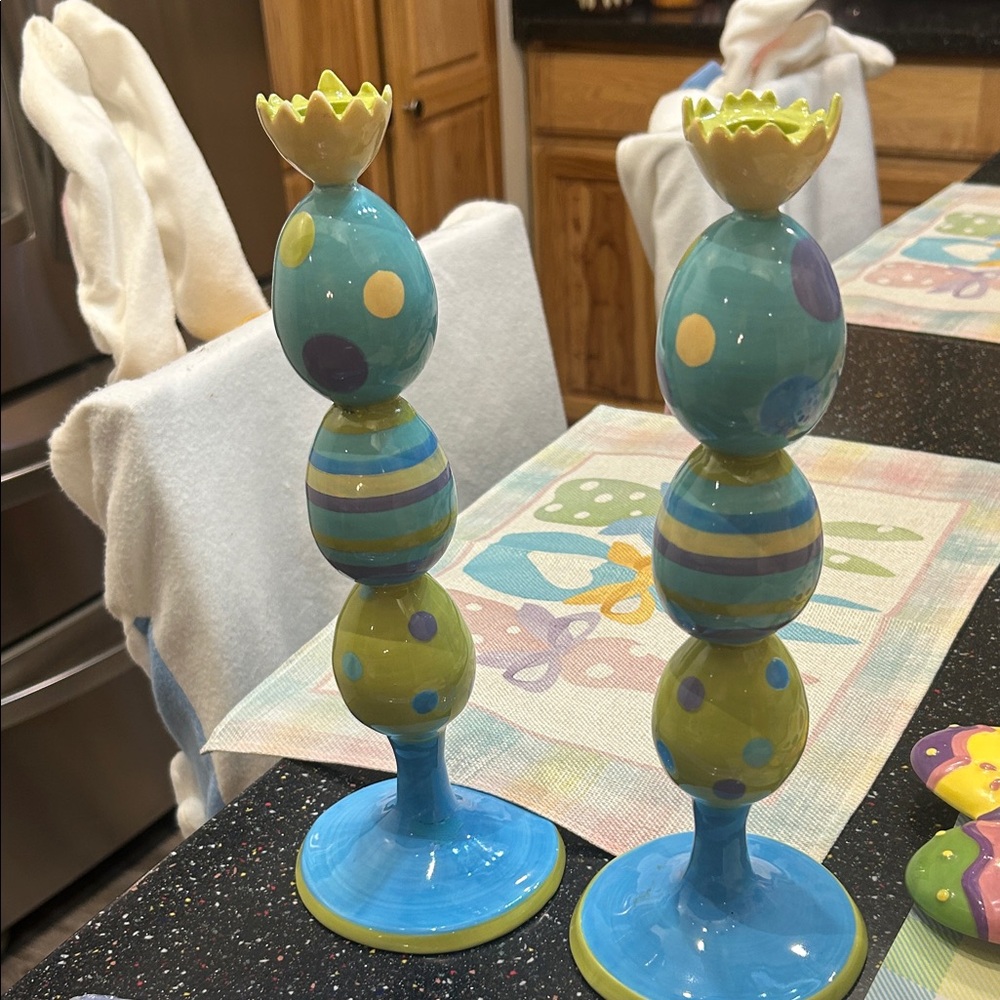 Studio BLime Green Ceramic Base Easter egg candlesticks